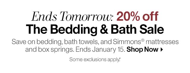 Ends Tomorrow: 20% off The Bedding & Bath Sale