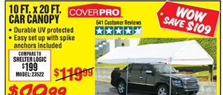  10 ft. x 20 ft. Portable Car Canopy 