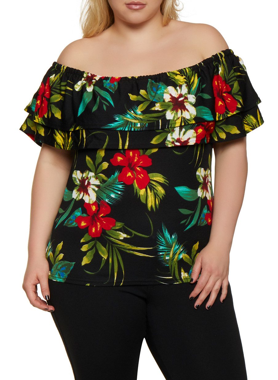 Plus Size Tiered Ruffle Off the Shoulder Floral Top