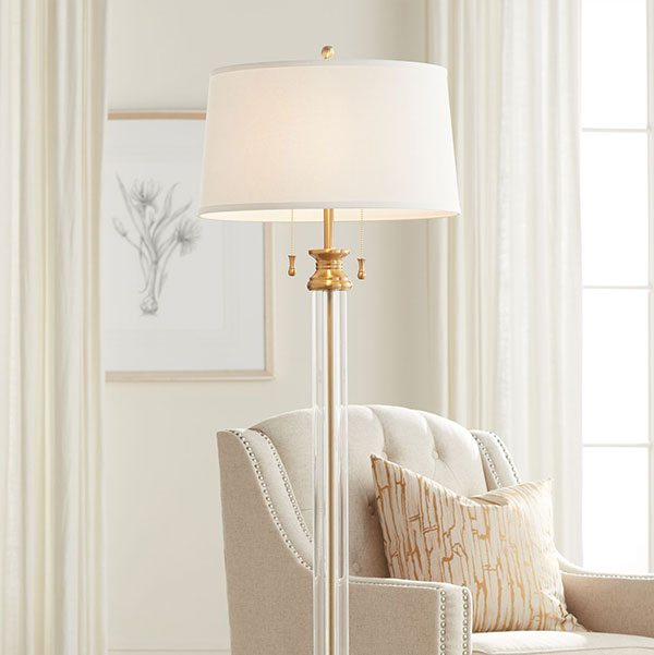 rolland warm antique brass and crystal column table lamp