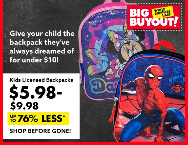 Kids licensed backpacks for under 10 Big Lots Email Archive