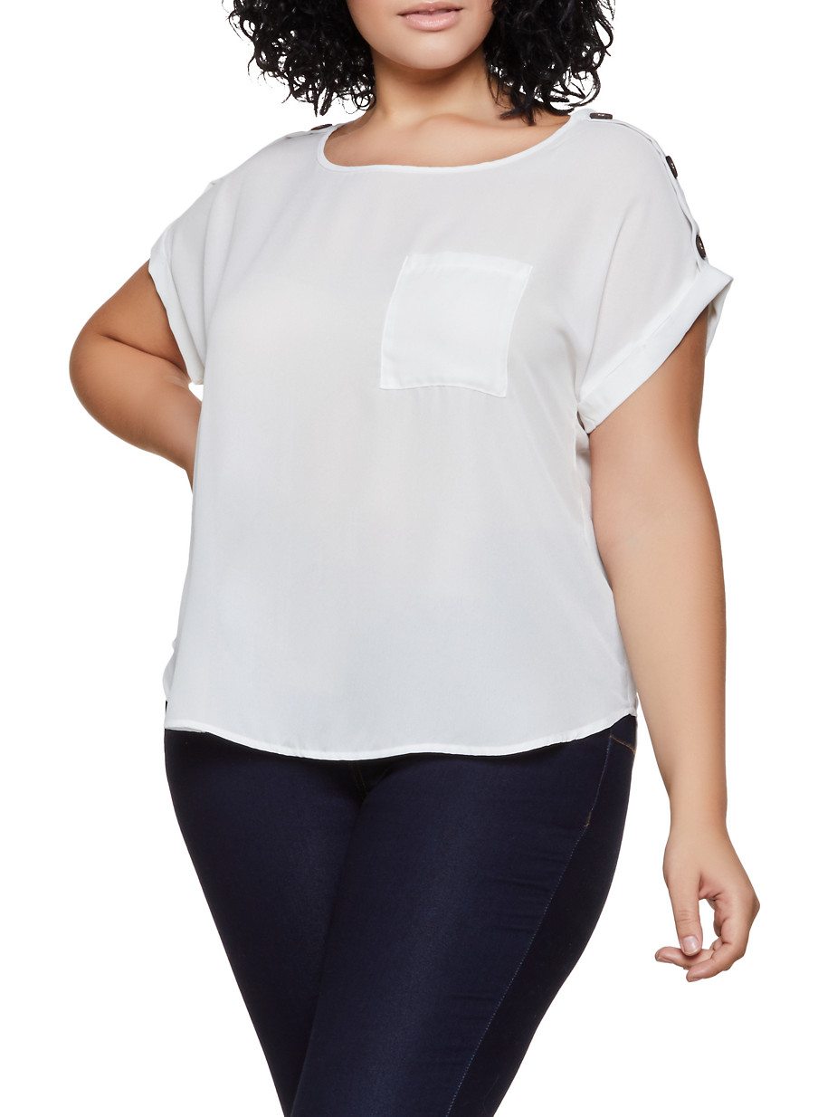 Plus Size Shoulder Button Detail Top