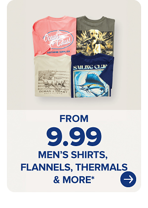 Four graphic tees. From 9.99 men's shirts, flannels, thermals and more.