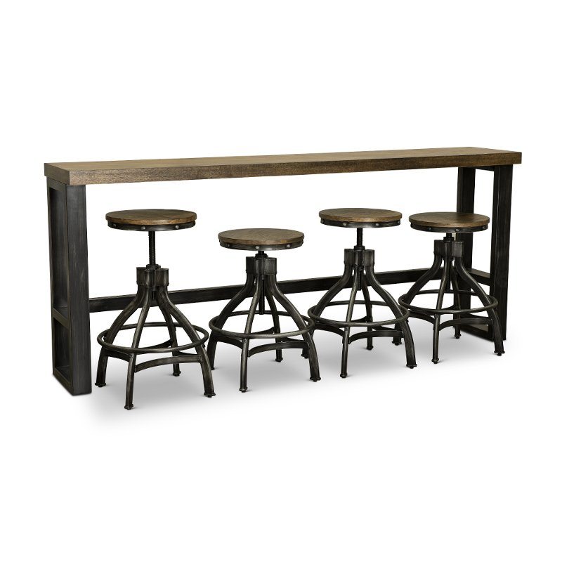 Chandler Rustic Brown Console Table with 4 Bar Stools