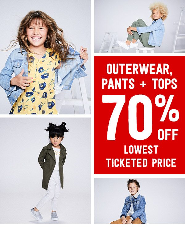 Outerwear, Pants + Tops 70% Off