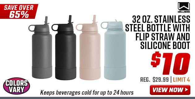 Wellness 32 oz. Stainless Steel Bottle with Flip Straw and Silicone Boot