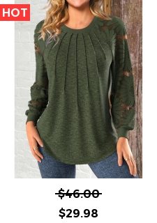 Olive Green Patchwork Long Sleeve Round Neck Sweatshirt