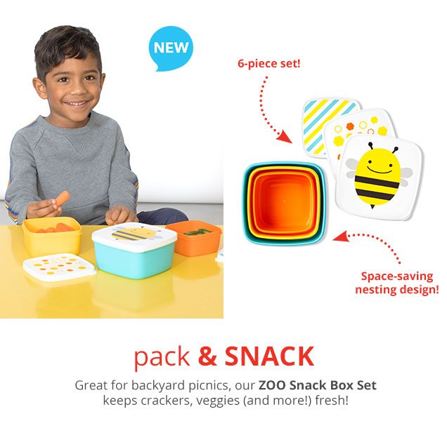 New | 6-piece set! | Space-saving nesting design! | Pack & snack | Great for backyard picnics, our Zoo Snack Box Set keeps crackers, veggies (and more!) fresh!