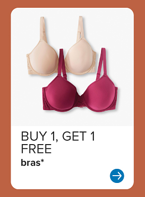 A beige bra and a pink bra. Buy one, get one free bras.