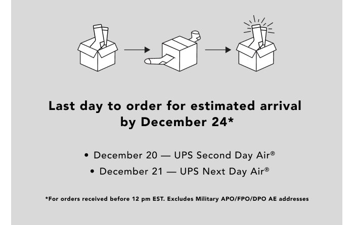 Order by Dec 20 for 2-day shipping, order by Dec 21 for next day shipping