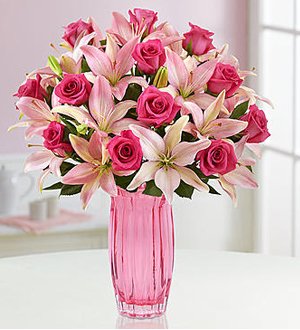 Magnificent Pink Roses and Lily SHOP NOW 