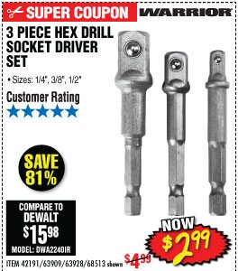 View 3 Piece Hex Shank Socket Driver Set