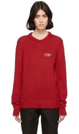 Off-White - Red Knit Logo Crewneck Sweater