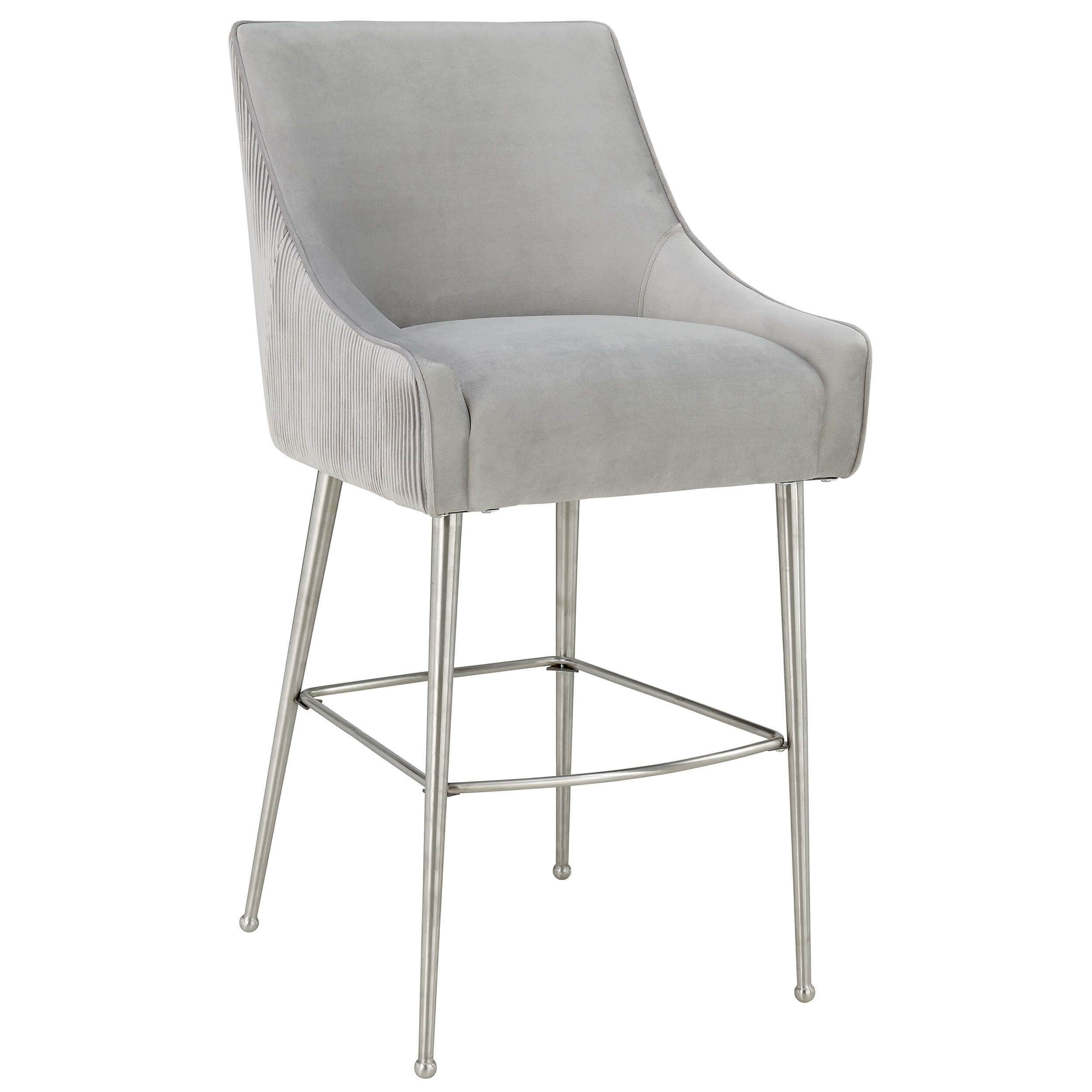 Beatrix Pleated Counter Stool, Light Grey