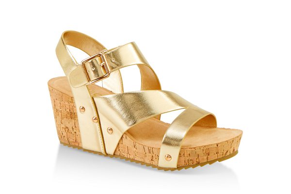 Asymmetrical Band Cork Wedge Sandals