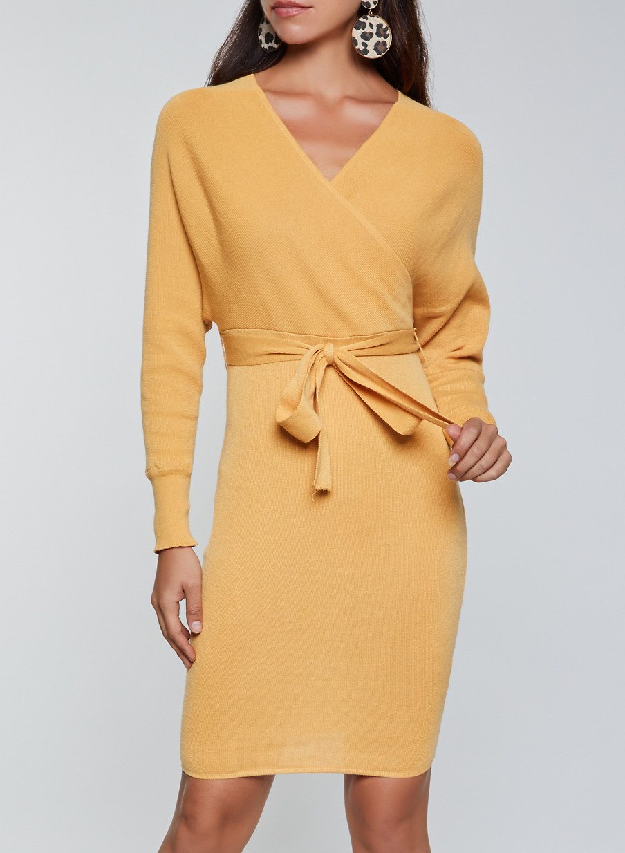 Tie Waist Keyhole Back Sweater Dress