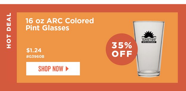 HOT DEAL | 30% Off | 16 oz ARC Colored Pint Glasses | Item# G3960B | As low as $1.24 | Shop Now