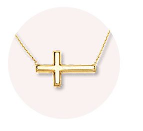 14K Yellow Gold Cross Sideways Necklace