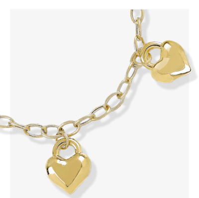 Puff Heart Charms Bracelet 14K Yellow Gold 7.5''