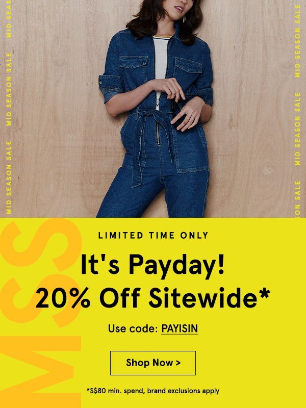 It's Payday! 20% Off Sitewide, deal ends tomorrow, 11AM