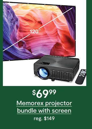 $69.99 Memorex projector bundle with screen, regular $149