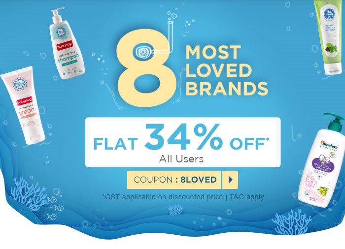 8 Most Loved Brands FLAT 34% OFF* For All Users
