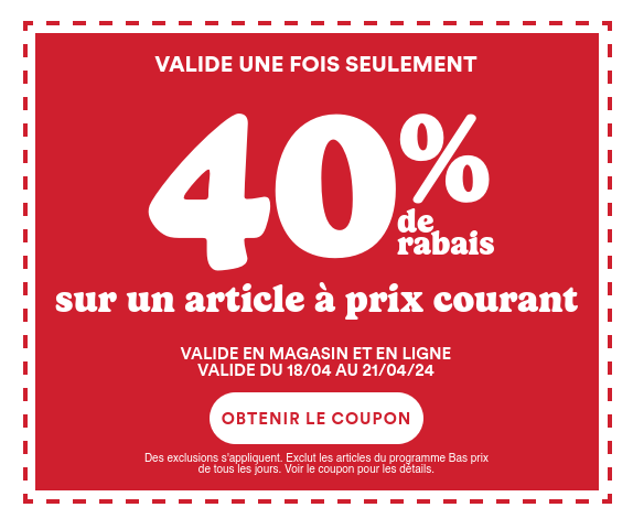 Coupon illustré – Cliquez ici pour obtenir votre coupon – Des exclusions s’appliquent. Voir le coupon pour obtenir des détails.