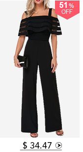 Overlay Embellished Strappy Cold Shoulder Black Jumpsuit