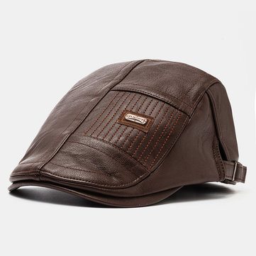 Mens Leather Beret Hat Casual Newsboy Cap Warm Flat 