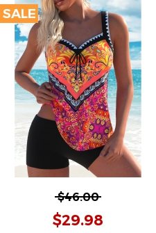 Bowknot Tribal Print Multi Color Tankini Top