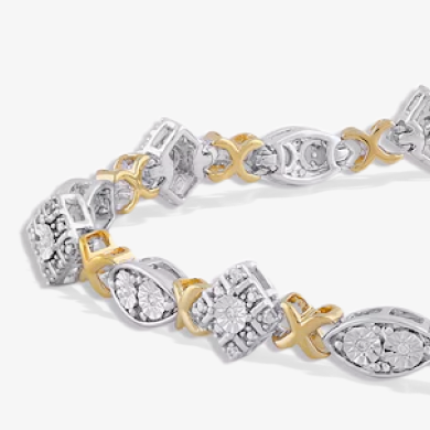 Diamond XO Bracelet 1/10 ct tw Round-cut Sterling Silver & 10K Yellow Gold