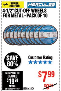 4-1/2 in. 40 Grit Metal Cut-off Wheel 10 Pc