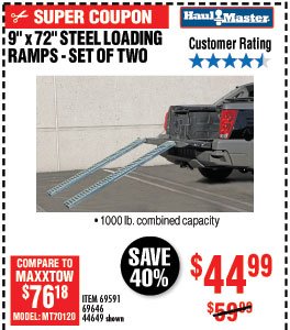 1000 lb. Capacity 9 in. x 72 in. Steel Loading Ramps, Set of Two
