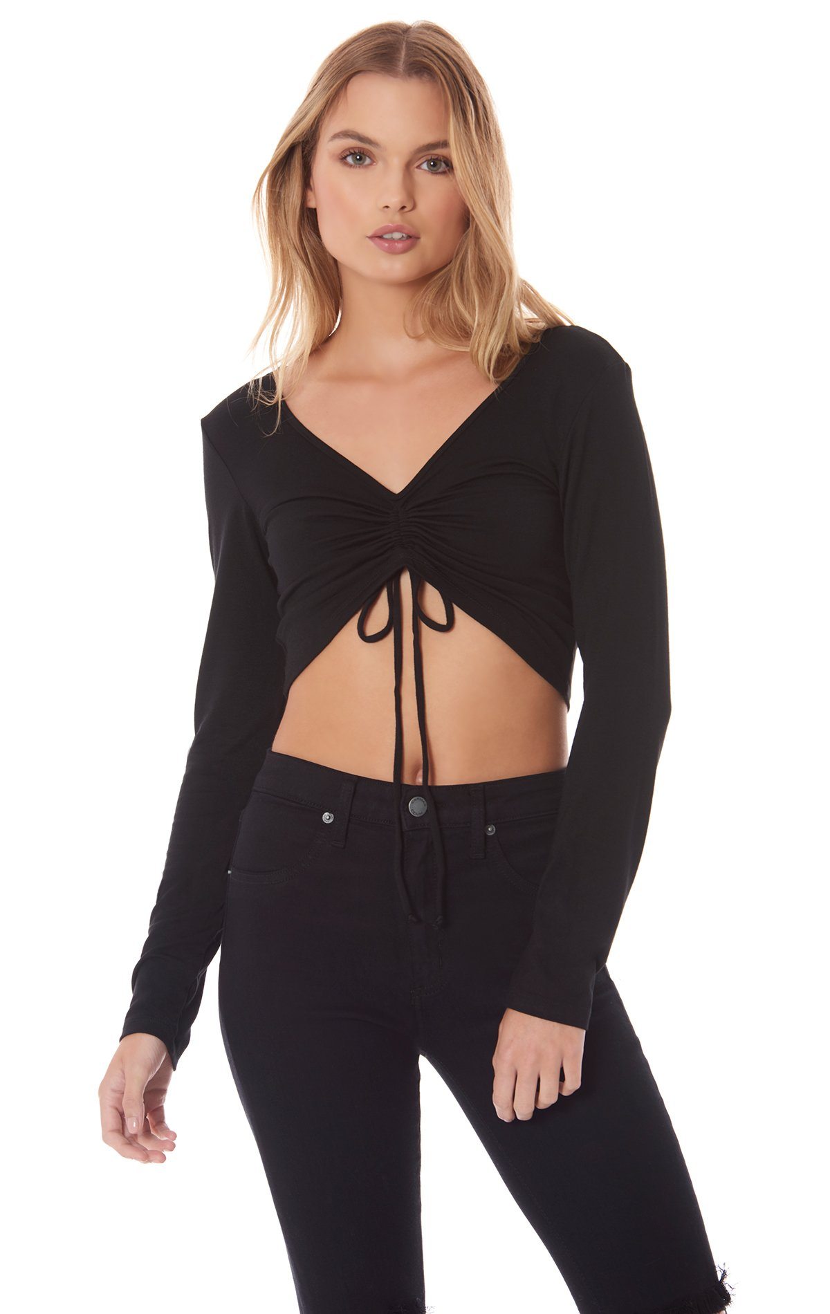 CINCHED FRONT LONG SLEEVE TEE
