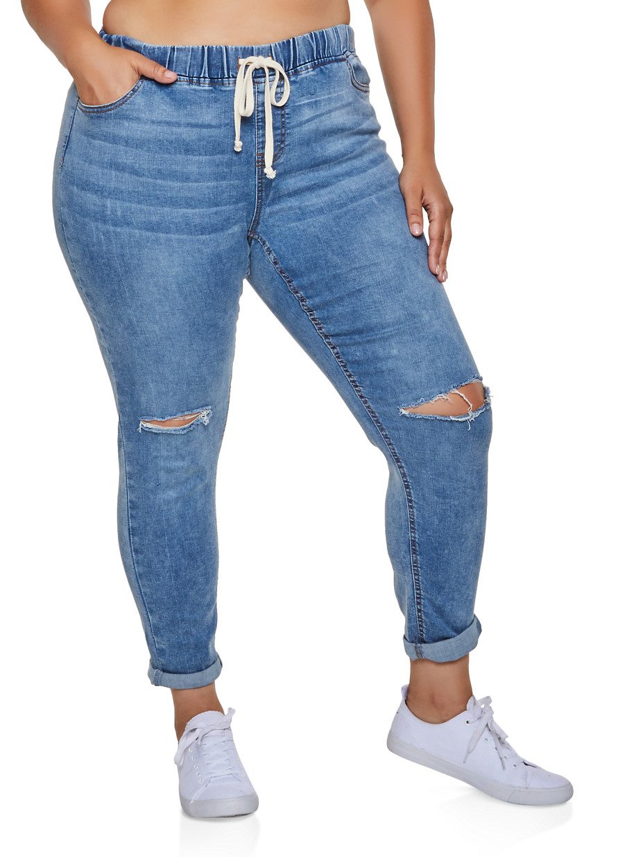 Plus Size Highway Drawstring Waist Skinny Jeans