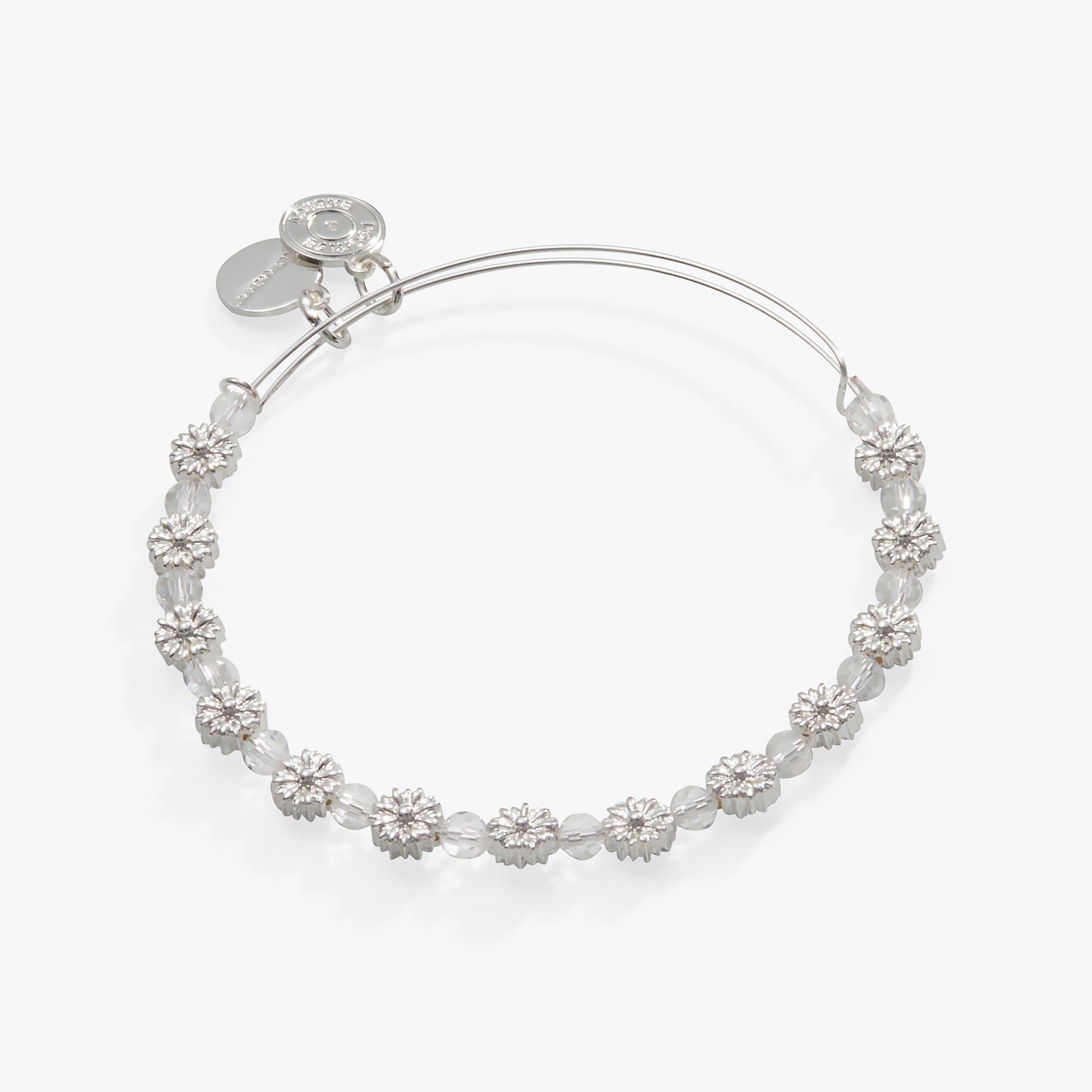 Daisy Motif + Crystal Beaded Bangle Bracelet