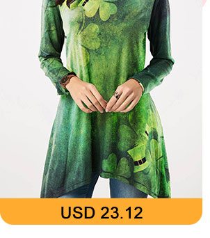 Clover Print Asymmetric Hem ST Patricks Day T Shirt