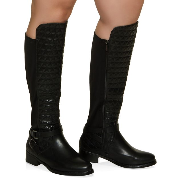 Stretch Panel Quilted Tall Wide Calf Boots