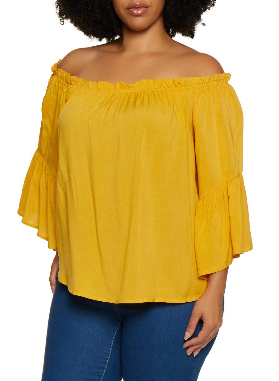 Plus Size Off the Shoulder Bell Sleeve Top