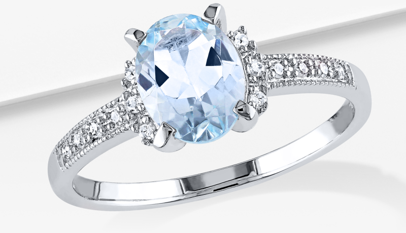 Aquamarine Ring 1/15 ct tw Diamonds Sterling Silver