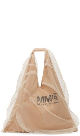 MM6 Maison Margiela - Beige Tulle Covered Triangle Tote