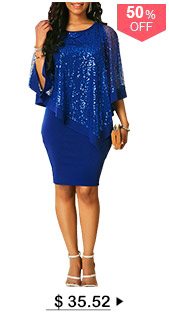 Overlay Sequin Detail Blue Sheath Dress