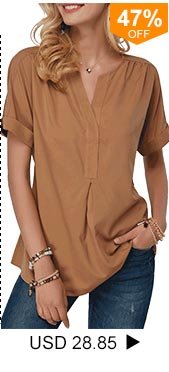 Split Neck Dark Khaki Short Sleeve Blouse