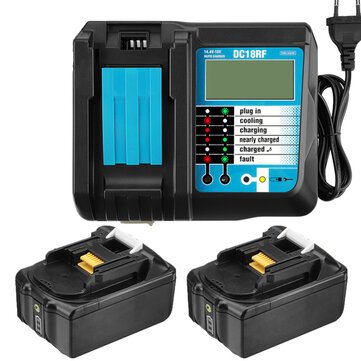 DC18RF 3A Charger with 2pcs 18V Rechargeable Battery LiIon Battery Replacement Power Tool Battery for MAKITA BL1860 BL1815