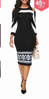 Black Cold Shoulder Sheath Midi Dress