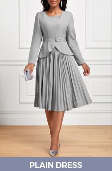 Pleated Belted Grey Long Sleeve Asymmetrical Neck Dress