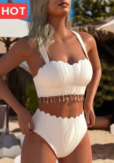 Tie Detail White Color Bikini Set