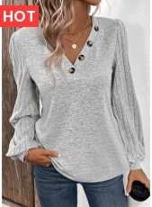 Light Grey Patchwork Plus Size Long Sleeve T Shirt