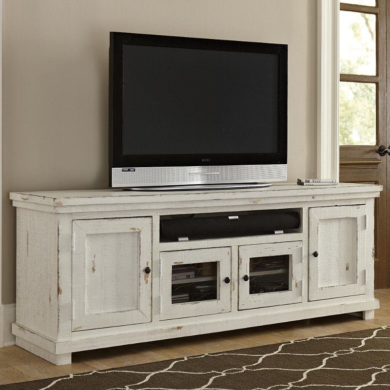 74 Inch Distressed White TV Stand - Willow