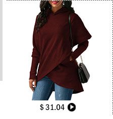 Long Sleeve Asymmetric Hem Wine Red Pocket Hoodie